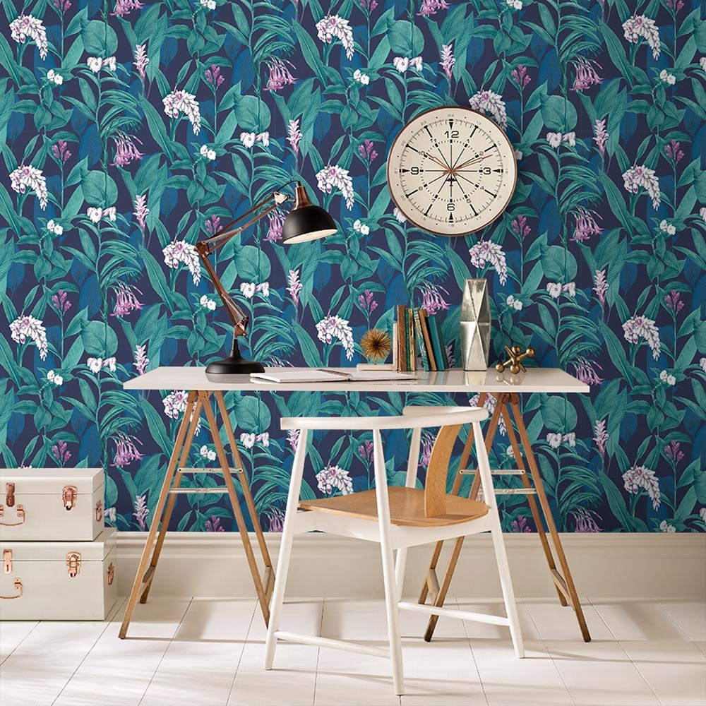 Botanical Wallpaper 103799 by Graham & Brown in Midnight Blue